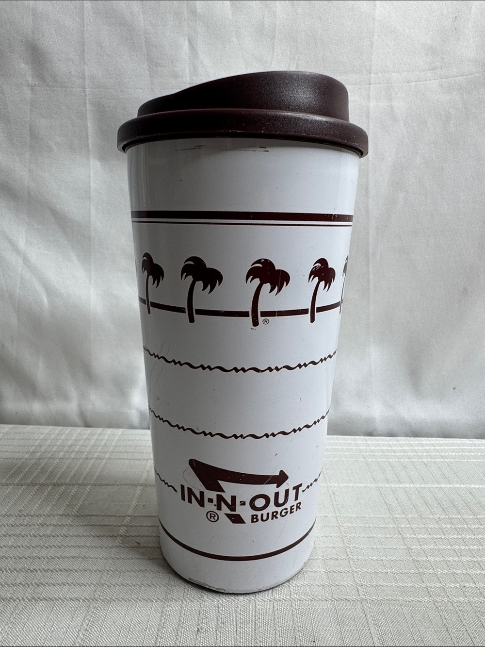 In-N-Out Burger Travel Tumbler - White with Brown Palm Tree Design